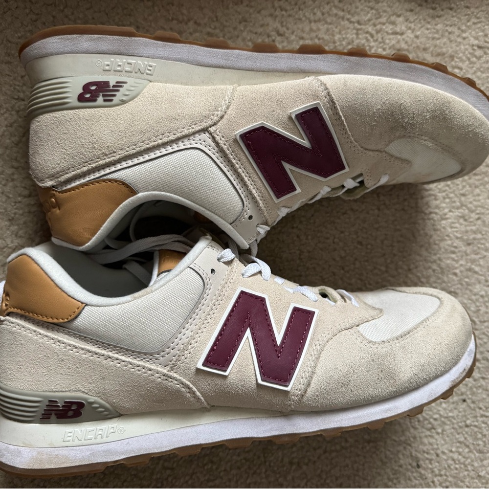 New Balance 574 Men's Cream and Burgundy Sneakers